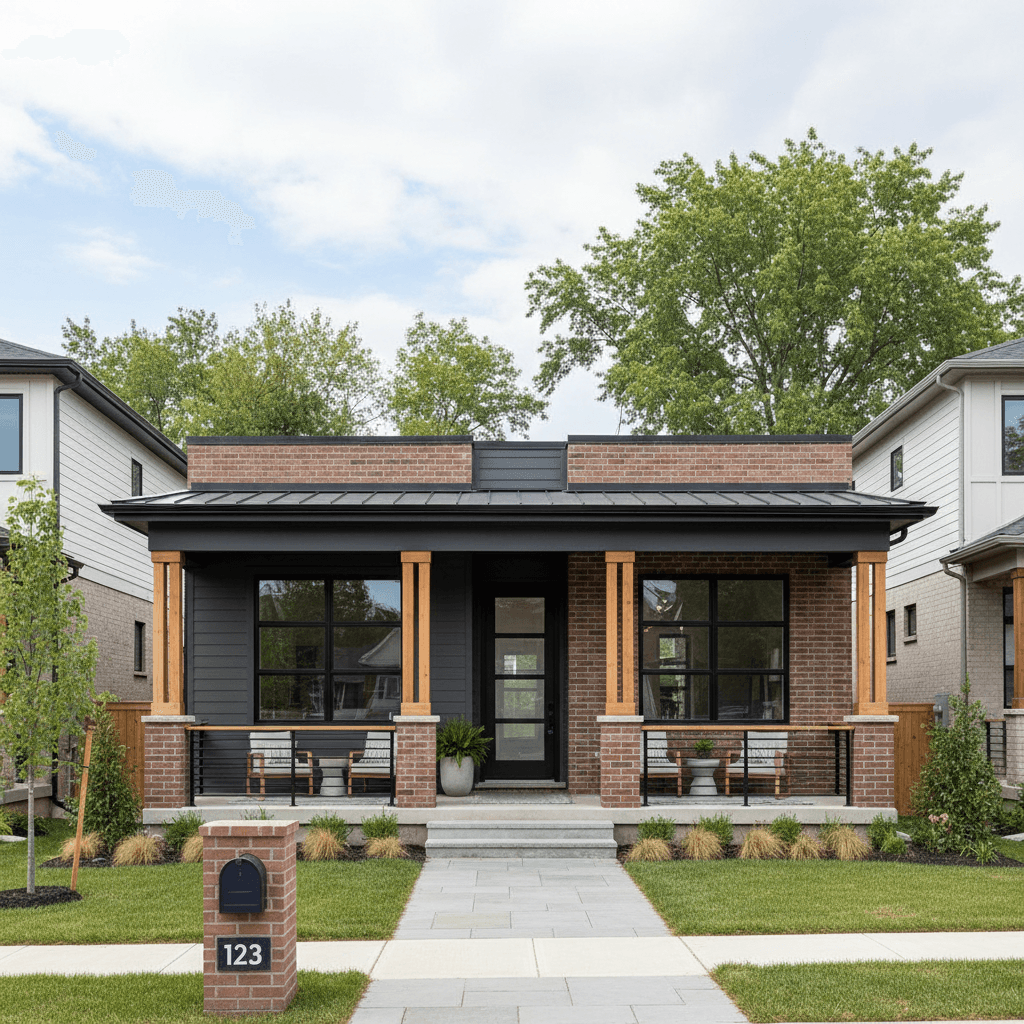 Newly constructed single-family home in Baltimore with brick facade and front porch