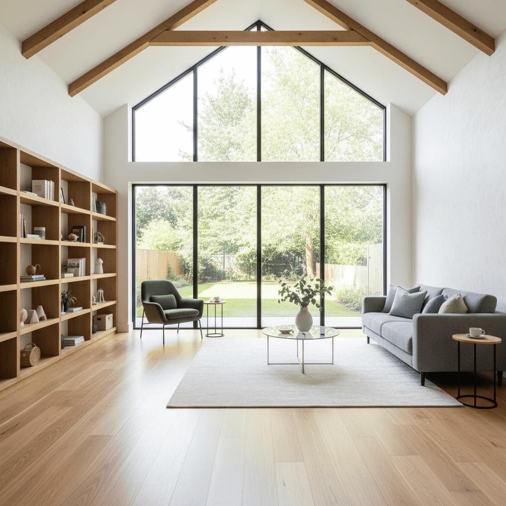 Finished room addition with natural light and hardwood floor