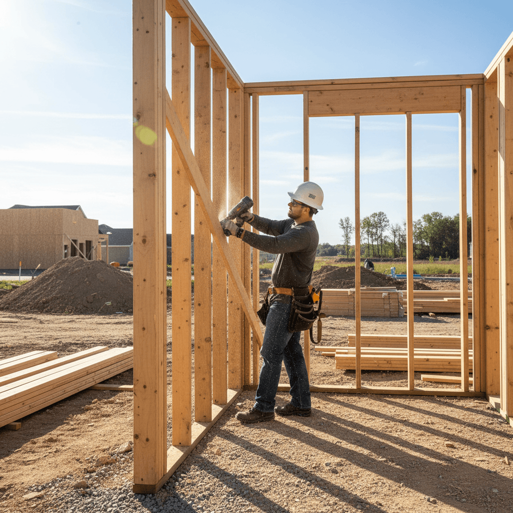 Construction framing a new home build in progress